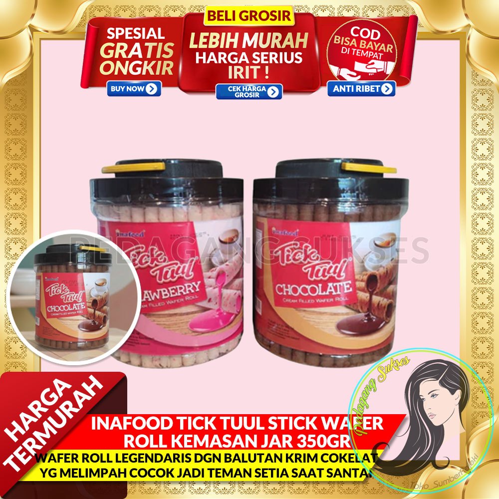 Inafood Tick Tuul Stick Wafer Roll Chocolate Strawberry 350gr jajan lebaran Astor Renyah1
