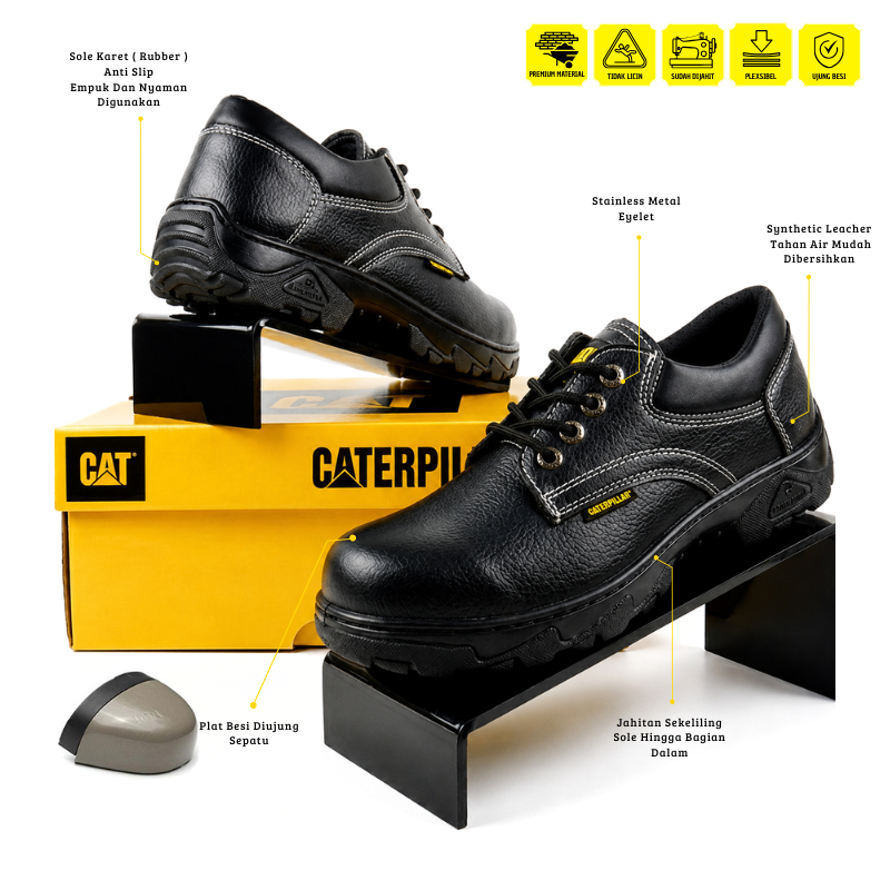 Sepatu Safety Pria - Shoes Safety Basic Buffalo Low Black Outdor Kerja Lapangan Ujung Besi - FEET WA