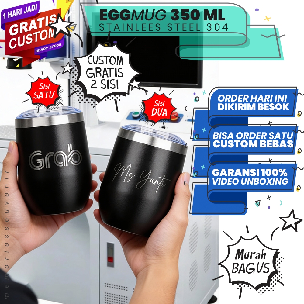 Mug Coffee Stainlees + Gratis Custom 2 Sisi Murah Bagus | Mug Egg Stainlees + GRATIS CUSTOM GRAFIR 2