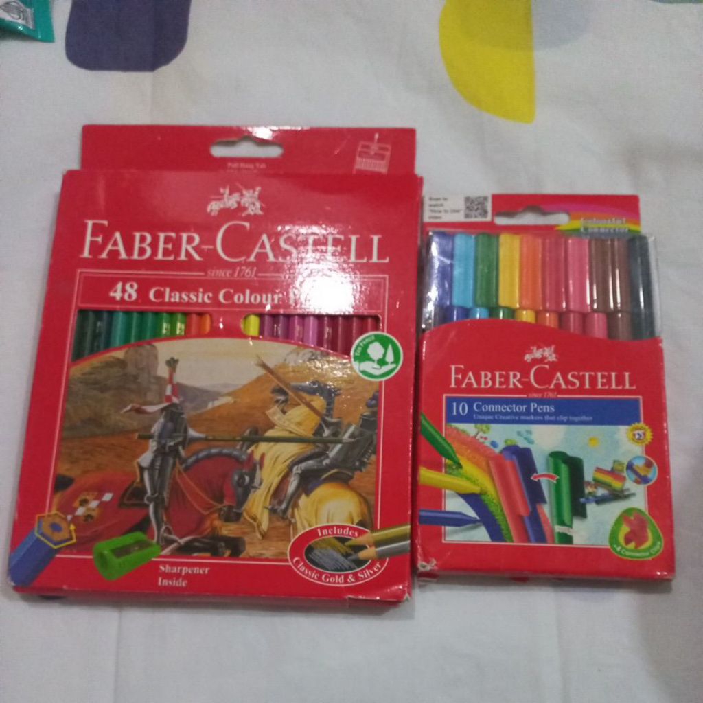 faber-castel pensil warna 48 classic colour pencils faber-castel bonus 10 connector pens spidol orig