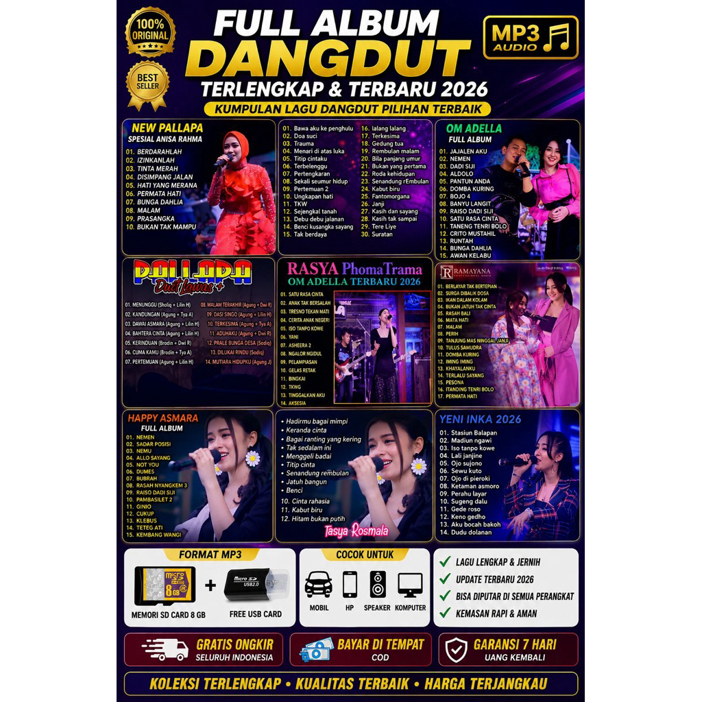 FULL ALBUM DANGDUT MP3 TERLENGKAP & TERBARU 2026 | Memory SD Card 8GB + USB Card Reader | Lagu Dangd