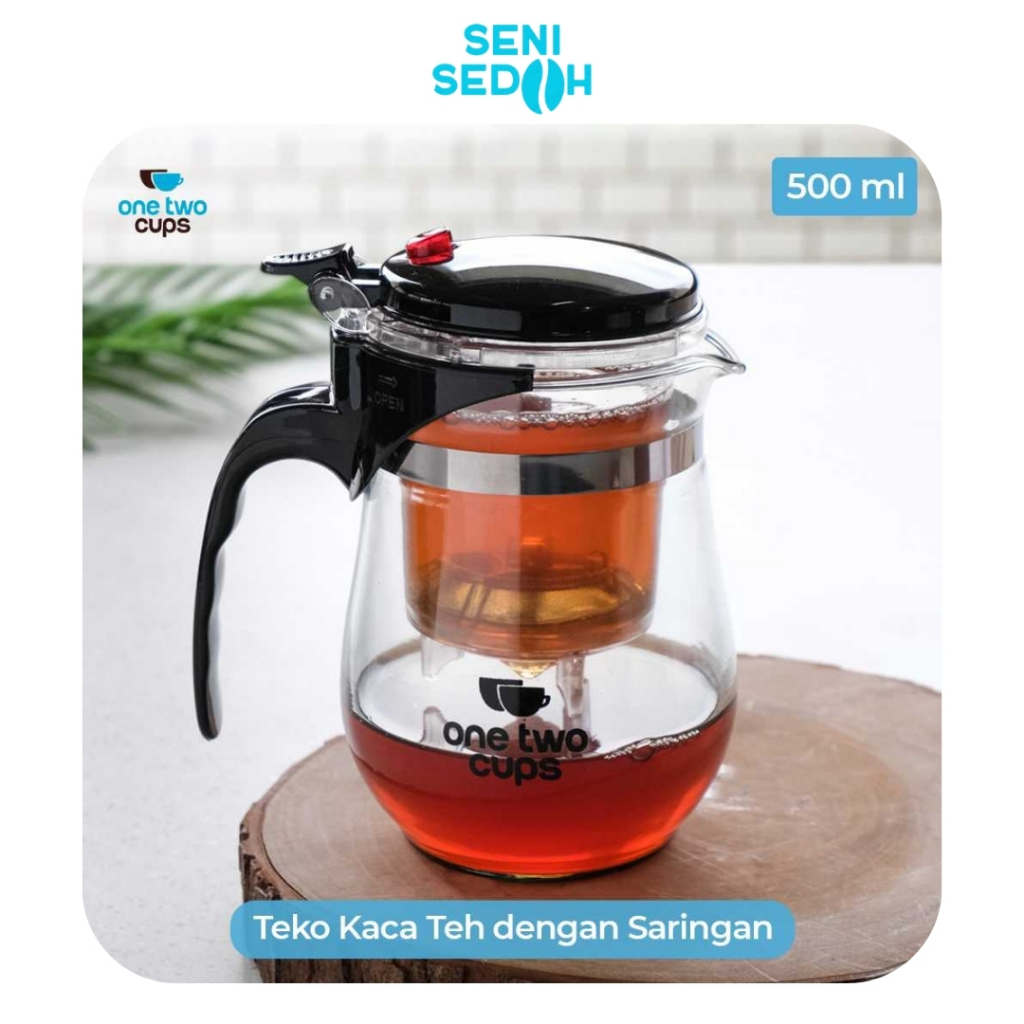 One Two Cups Teko Teh Kaca 500ml Poci Tea Pot Maker dengan Saringan TP-757