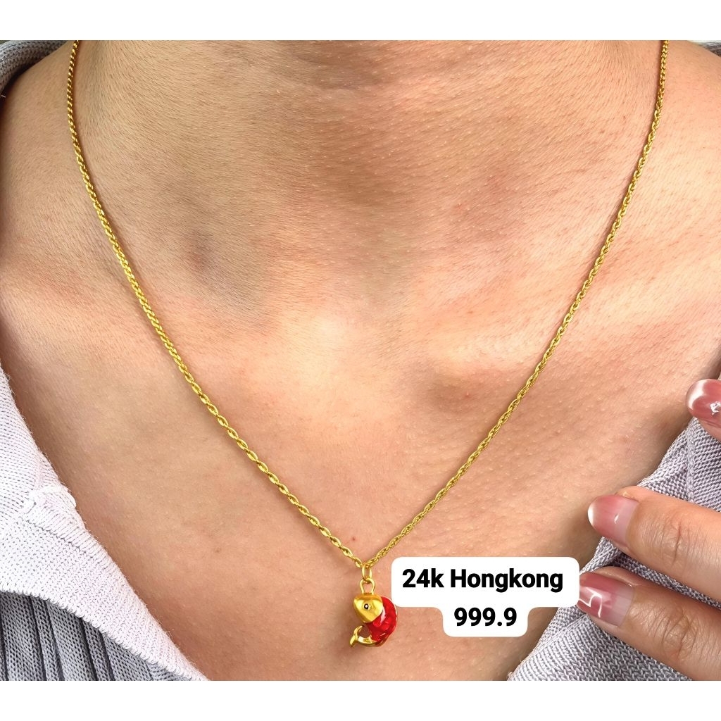 Kalung Emas Asli Korea 16k & Liontin Emas Asli Ikan Cat 24k Hongkong 999.9