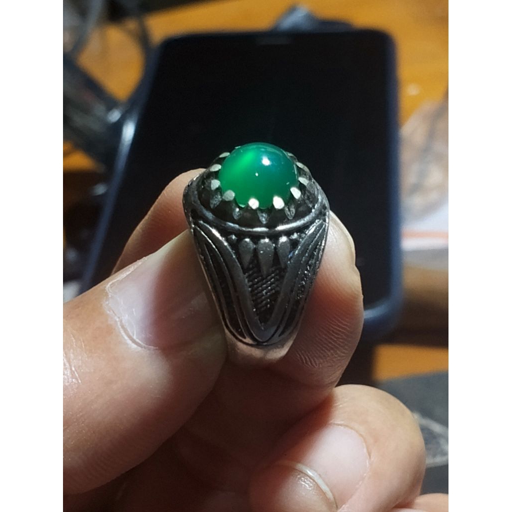 cincin aksesoris pria Batu asli hijau