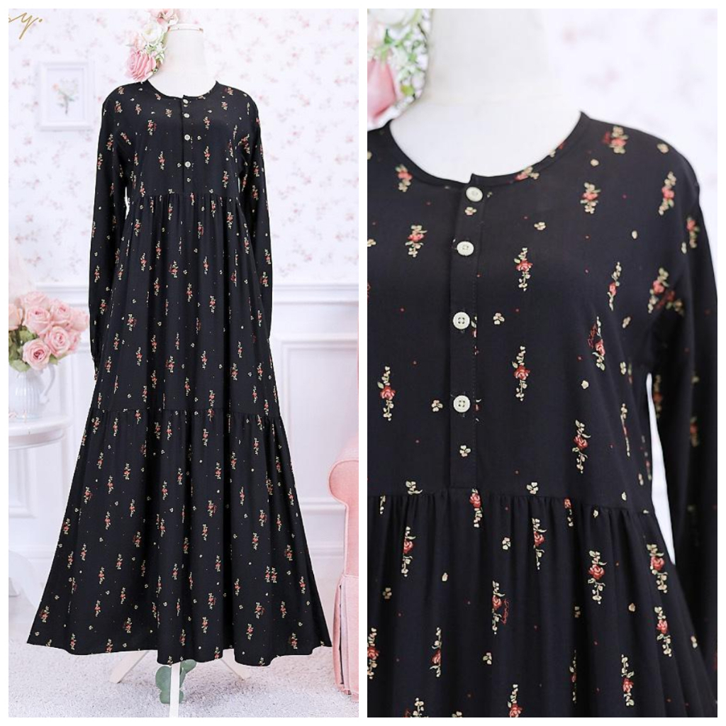 11. Ditsy NightgownGamis Musslimah size M L XL : Laynira Black