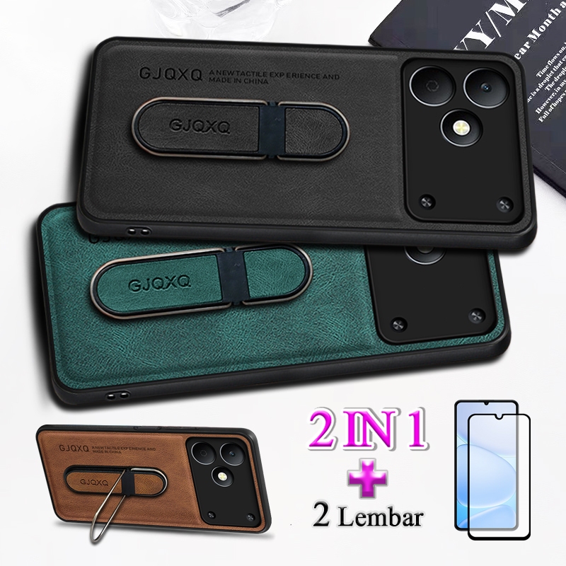 2 In 1 Case For Realme Note 80 60 50 XT 10 Pro 5G 10 4G Casing Ponsel Kulit Premium Dengan Standing 