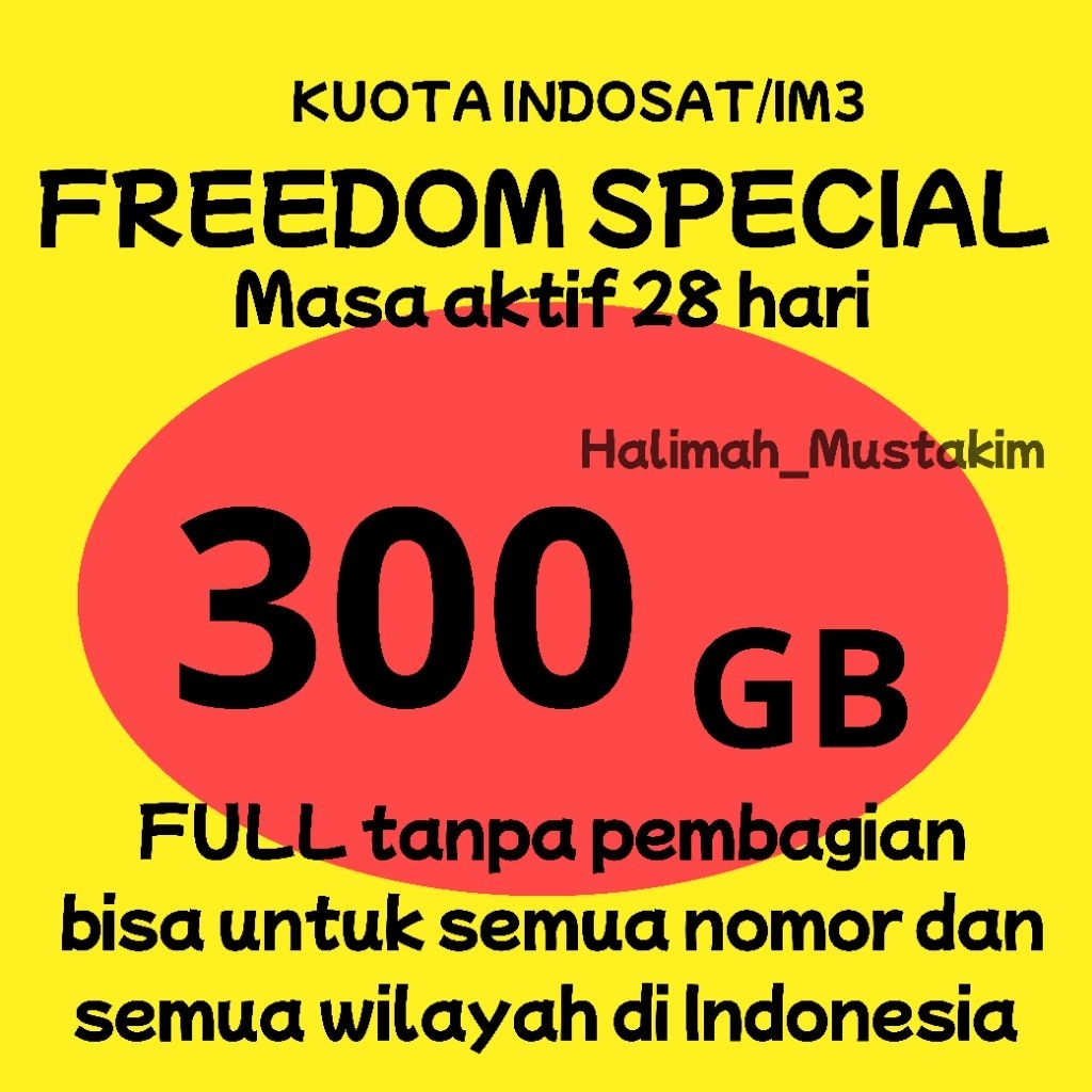 Paket Internet Indosat im3 murah 300 GB ( 150 GB Nasional + 150 GB kuota malam ) untuk 30 hari | Kuo