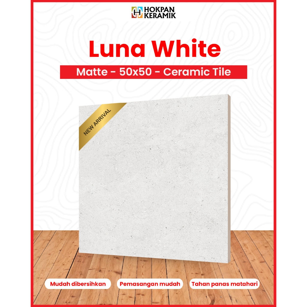 Keramik Lantai Motif Luna White Ukuran 50x50 Matte - Hokpan Keramik