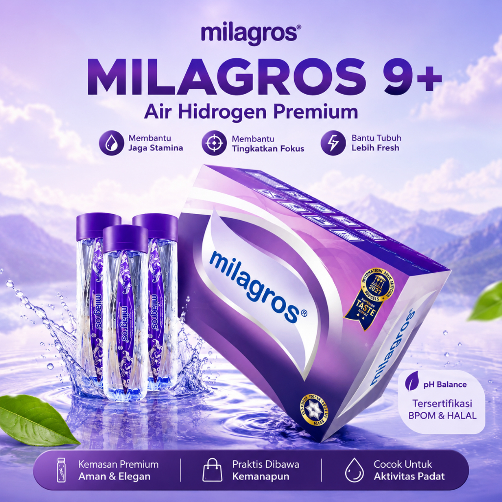 Air Alkali Milagros 9+ pH 9.8 1 Dus Isi 12 Botol | Air Mineral Alkali Premium Antioksidan