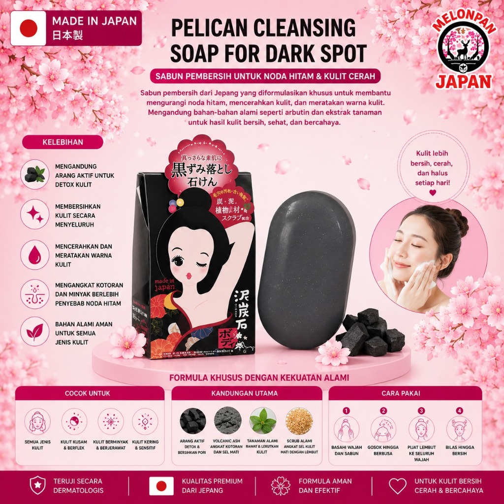 Pelican Dark Spot Soap 100gr Sabun Ketiak Hitam Jepang, Sabun Pemutih Area Lipatan Jepang, Sabun Arb