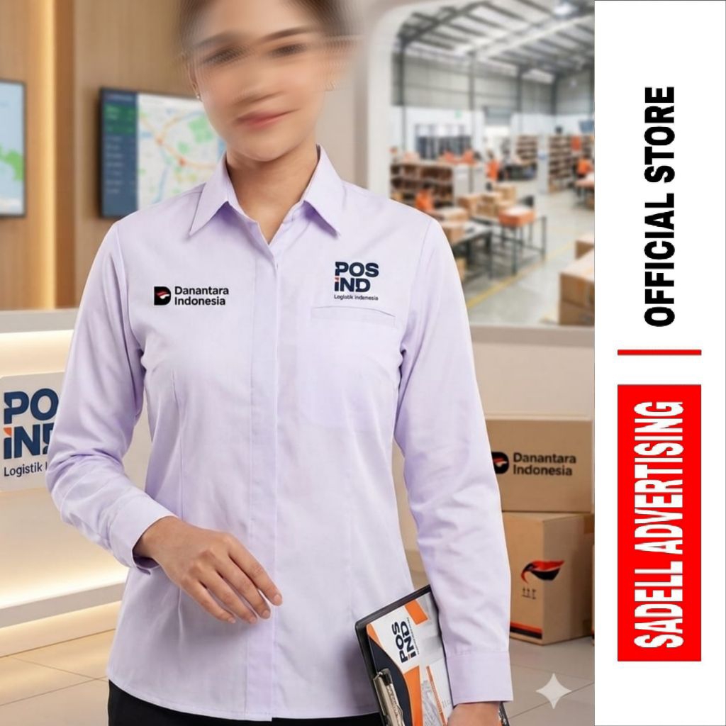 Kemeja POS INDONESIA Seragam Danantara Pos Indonesia Baju Danantara Pos Indonesia Putih Lengan Panja