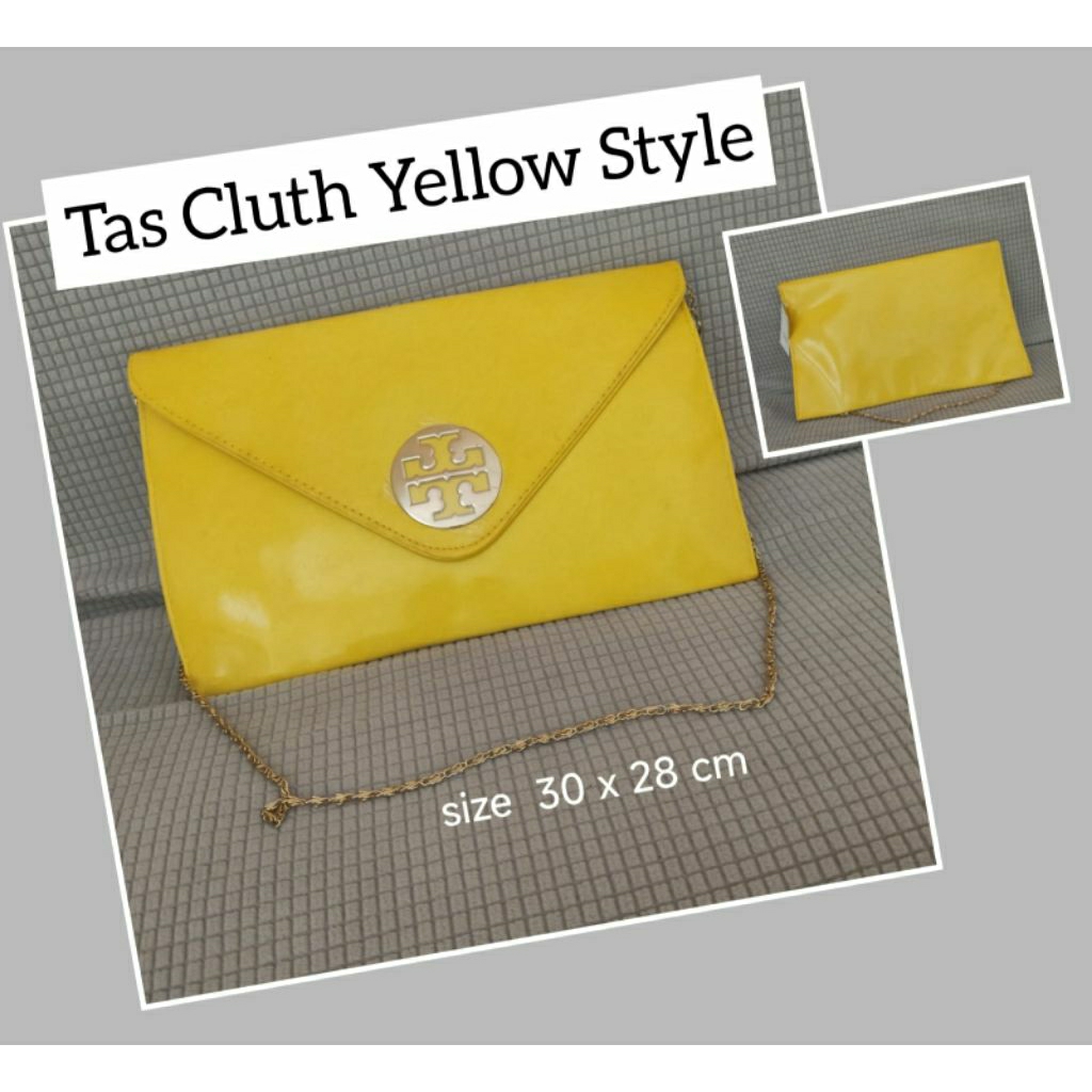 New Tas Bahu Elegant Yellow Style / Dompet Cluth Besar  Tali Rantai ko