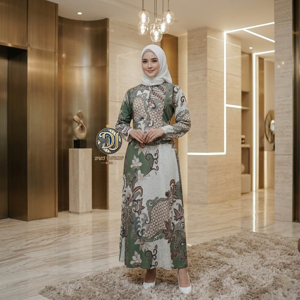 Gamis Batik Premium Motif Parang Sage | Baju Gamis Wanita Jumbo Model Batik | Batik Dwi Utomo