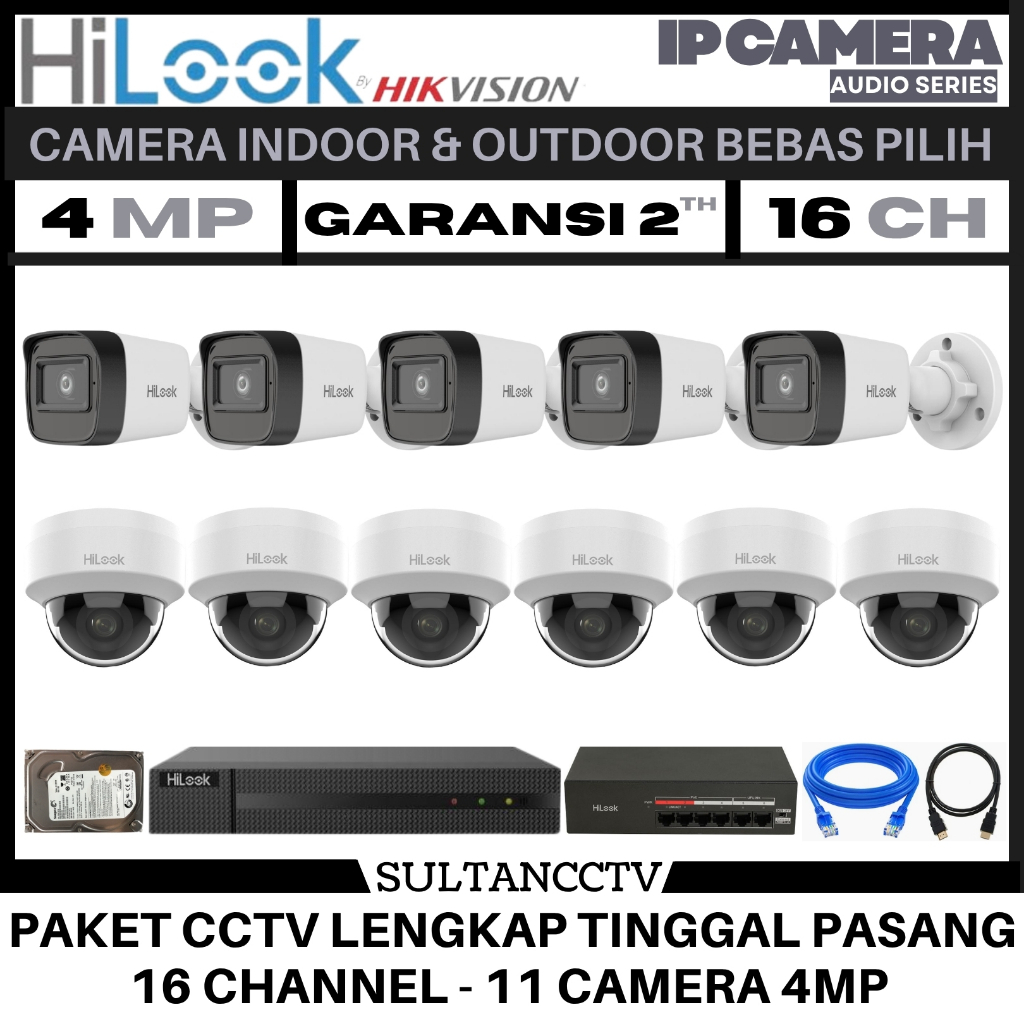Paket Cctv Hilook 16 Channel 11 Kamera 4mp Ip Camera Audio Series Komplit Pantau HP