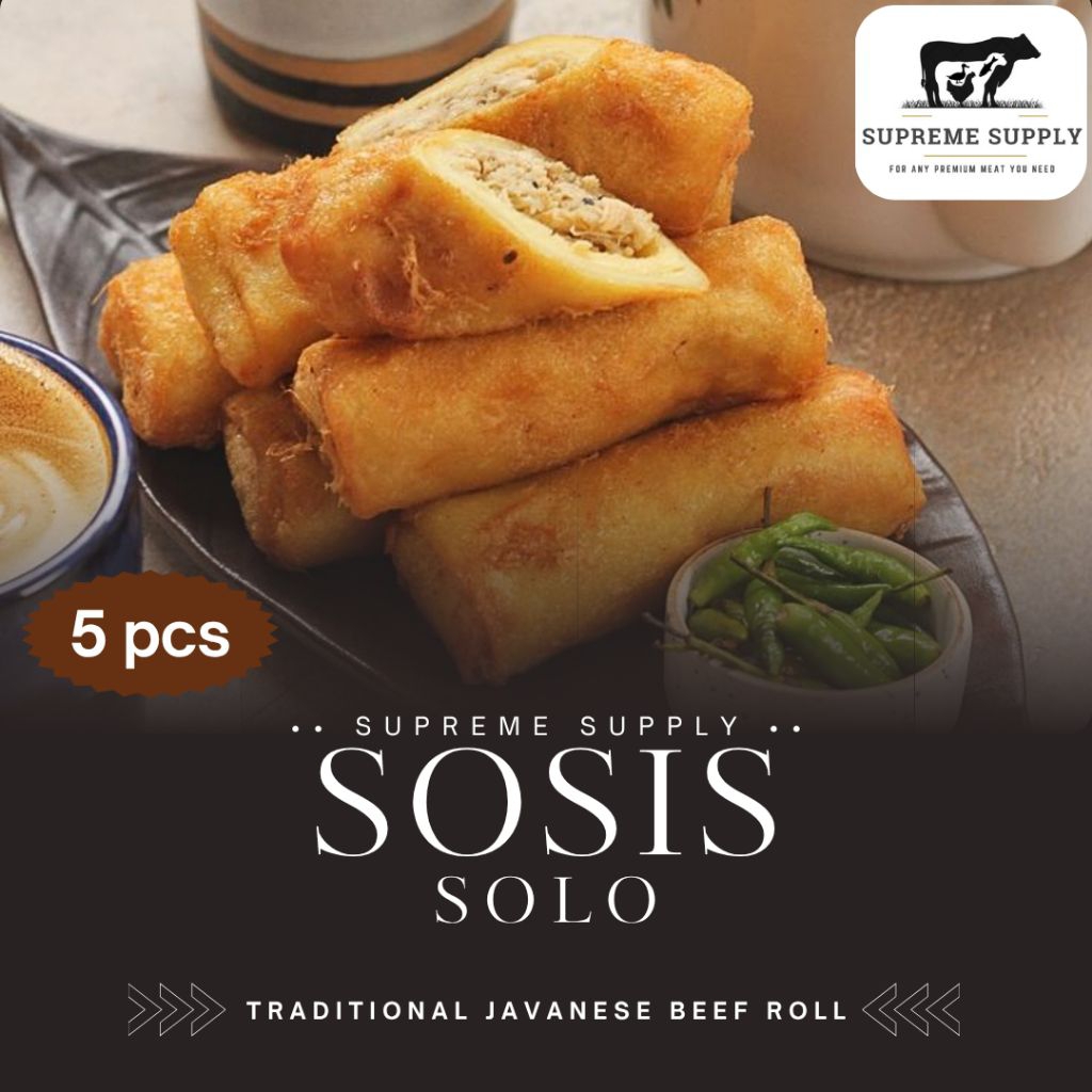 PREMIUM Sosis Solo 5 pcs ±220gr | Fresh Halal Organic Traditional Javanese Beef Roll | Ikan Daging S