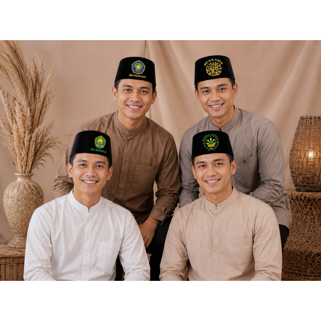 Peci Songkok Kopiah Custom Logo Pesantren Sekolah Madrasah Organisasi Dll Warna Hitam Merah Biru Hij