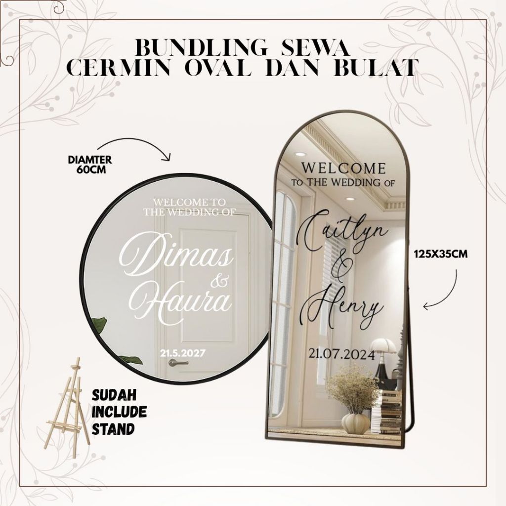BUNDLING Sewa Cermin Standing Aesthetic Dekorasi Pernikahan| Sewa Cermin Welcome Wedding