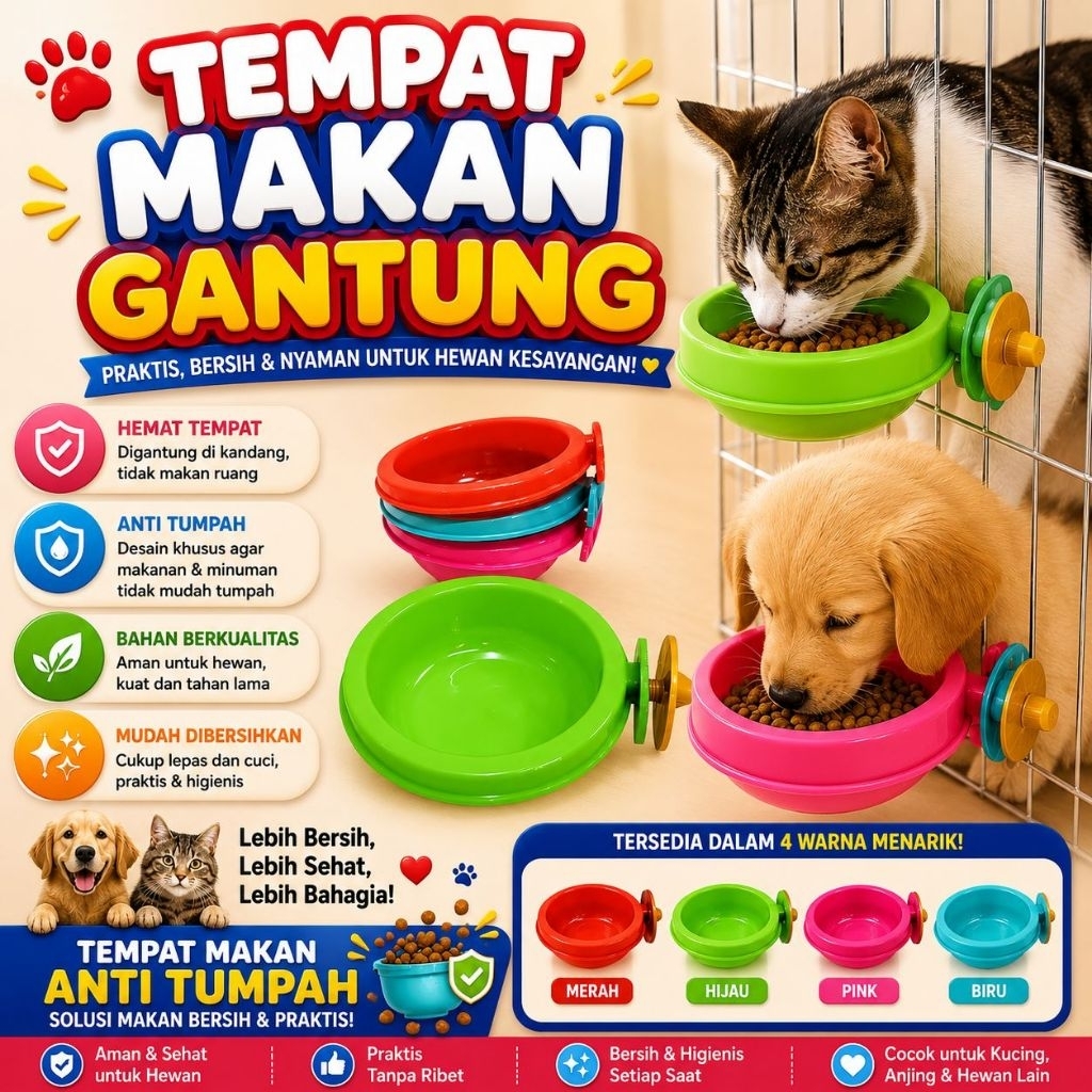TEMPAT MAKAN GANTUNG - Tempat Makan Minum Kucing Kelinci Anjing Tempat Makan Gantung