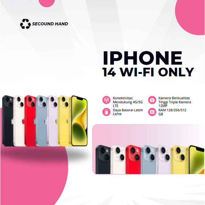 SPayLater IPHONE 14 WIFI ONLY 128GB/256GB SECOND FULLSET SECOND Garansi 1 Bulan