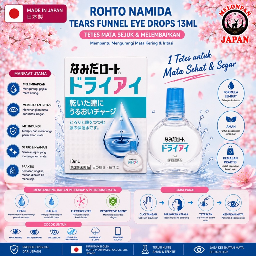 Rohto Namida Tears 13ml Jepang, Eye Drops Dry Eye Jepang, Tetes Mata Kering Jepang