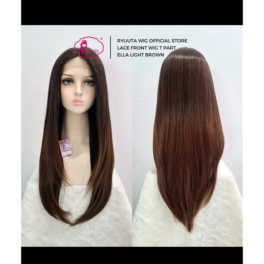 preloved Ryuuta Wig Lace Front Wig Long Straight Ella Lurus Panjang Belah Tengah Hitam Coklat