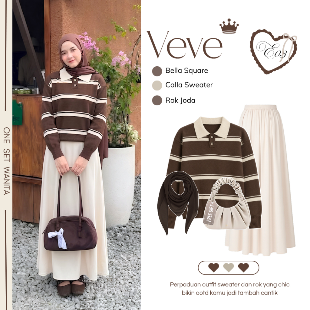 Ootd Hijab Rok Kekinian ( Jilbab, Sweater Stripe, Rok Joda ) Outfit Hijab Daily Rok Wanita - M62