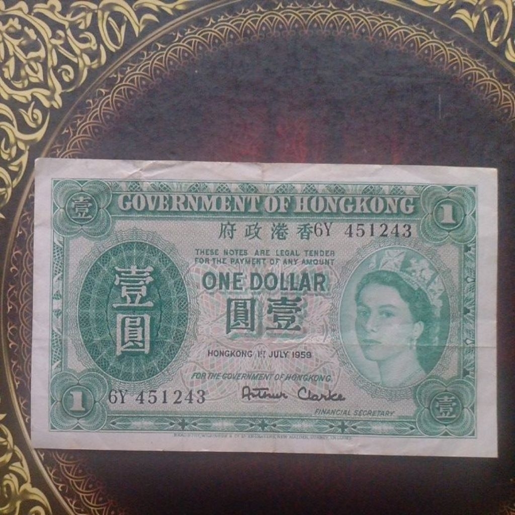 Uang Hongkong British Colony 1 dollar 1959 vf
