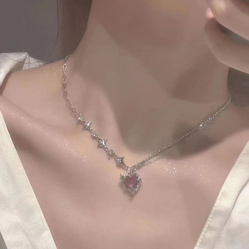 Kalung Perak Liontin Hati Gradasi Pink & Ungu Yang Unik