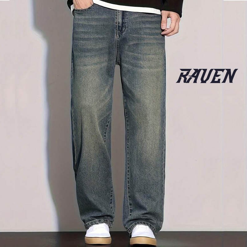 Celana Jeans Baggy High Waist Pria Casual RAVEN