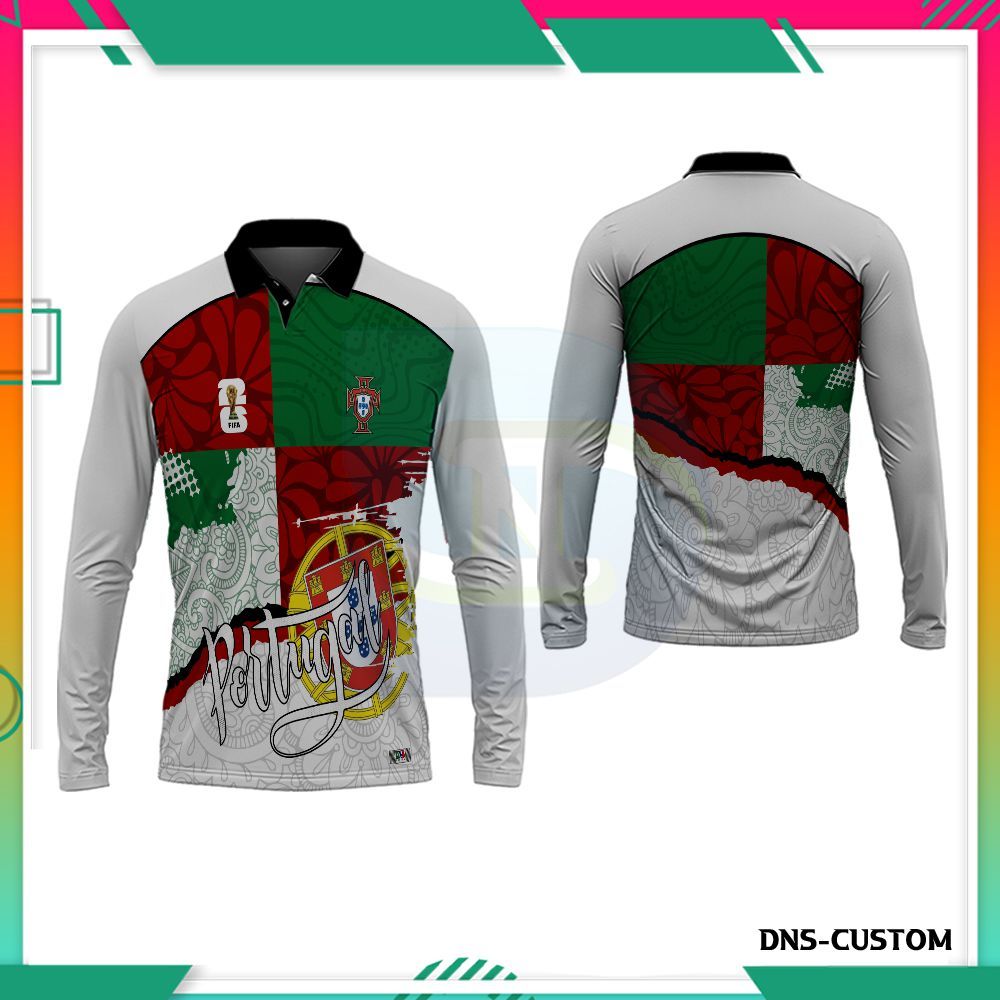 Kaos Polo Wangki Portugal Pria Lengan Panjang Premium/Jersey Portugal Cowok Custom
