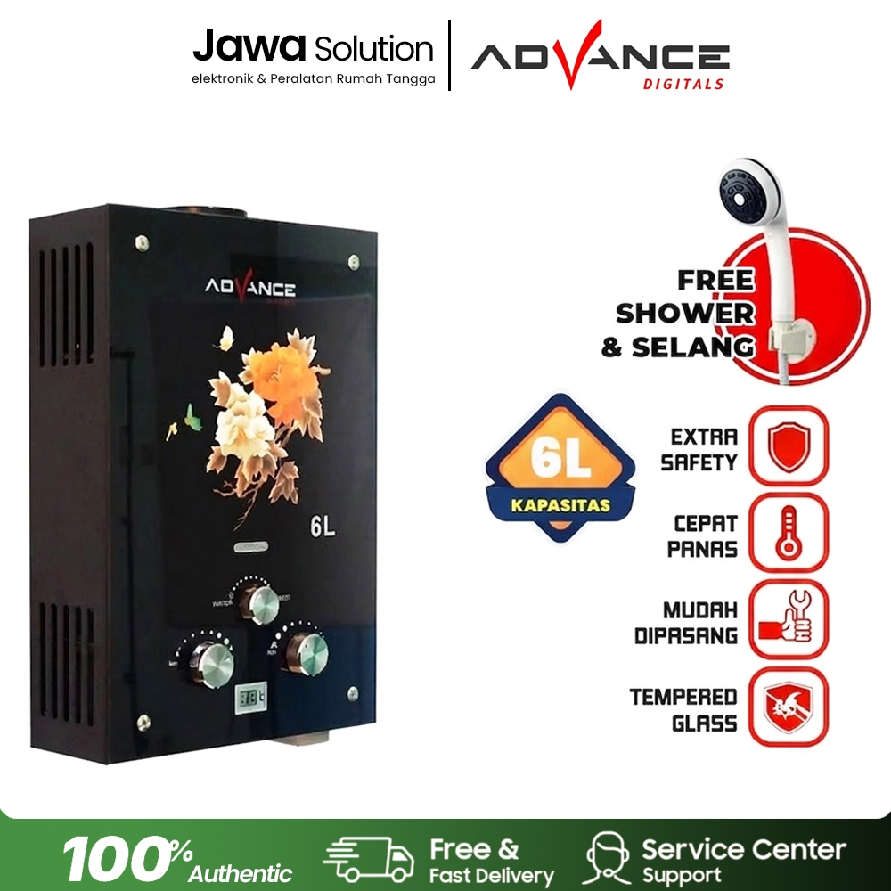 WATER HEATER GAS ADVANCE GWH 60 Water Heater Gas Dilengkapi Temperature Display + FREE SHOWER