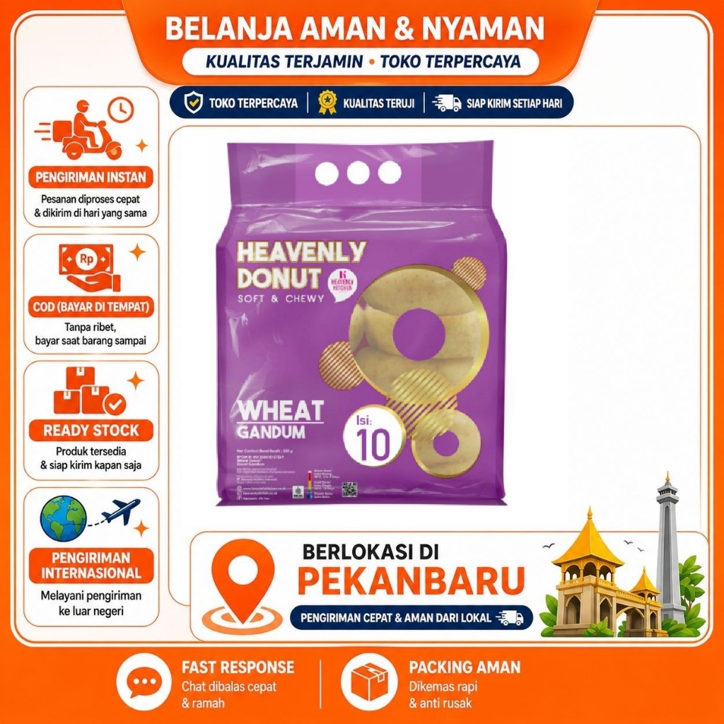 [SDW] pekanbaru/10pcs Heavenly Kitchen Donut Wheat Gandum Soft Chewy Tekstur Donat Frozen Halal
