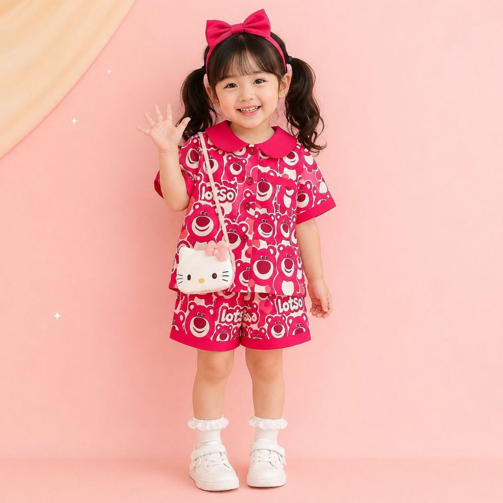Set piama lotso anak perempuan usia usia 1-10 tahun/baju tidur anak motif lotso