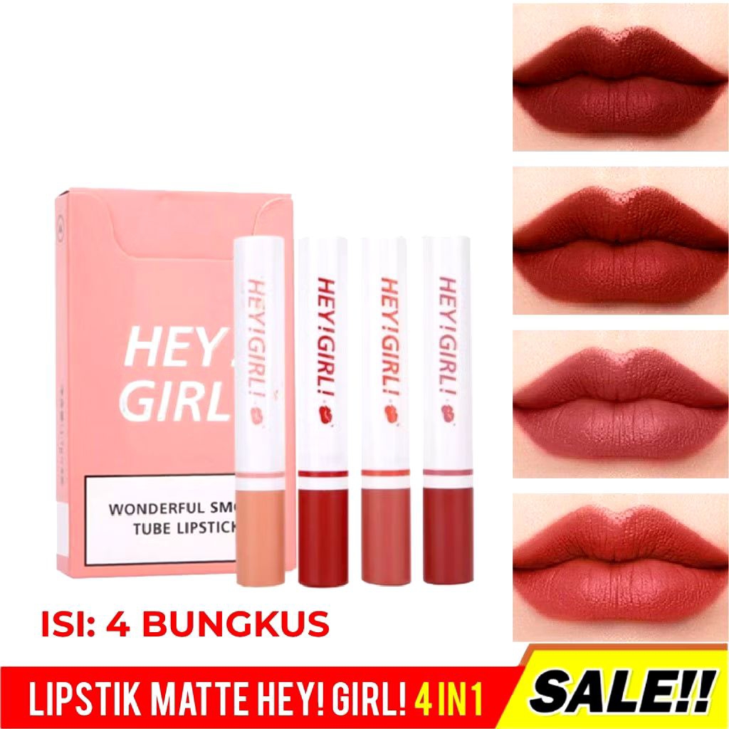 1 Box Isi 4 Warna - Hey Girl Lipstik Korea Matte Viral Import - HengFang Lipstik Tahan Lama