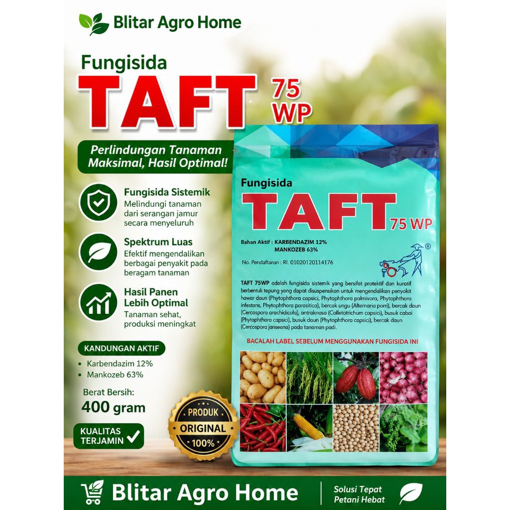 Fungisida TAFT 75 WP (Karbendazim + Mankozeb) Dari Pak Tani 400 gram