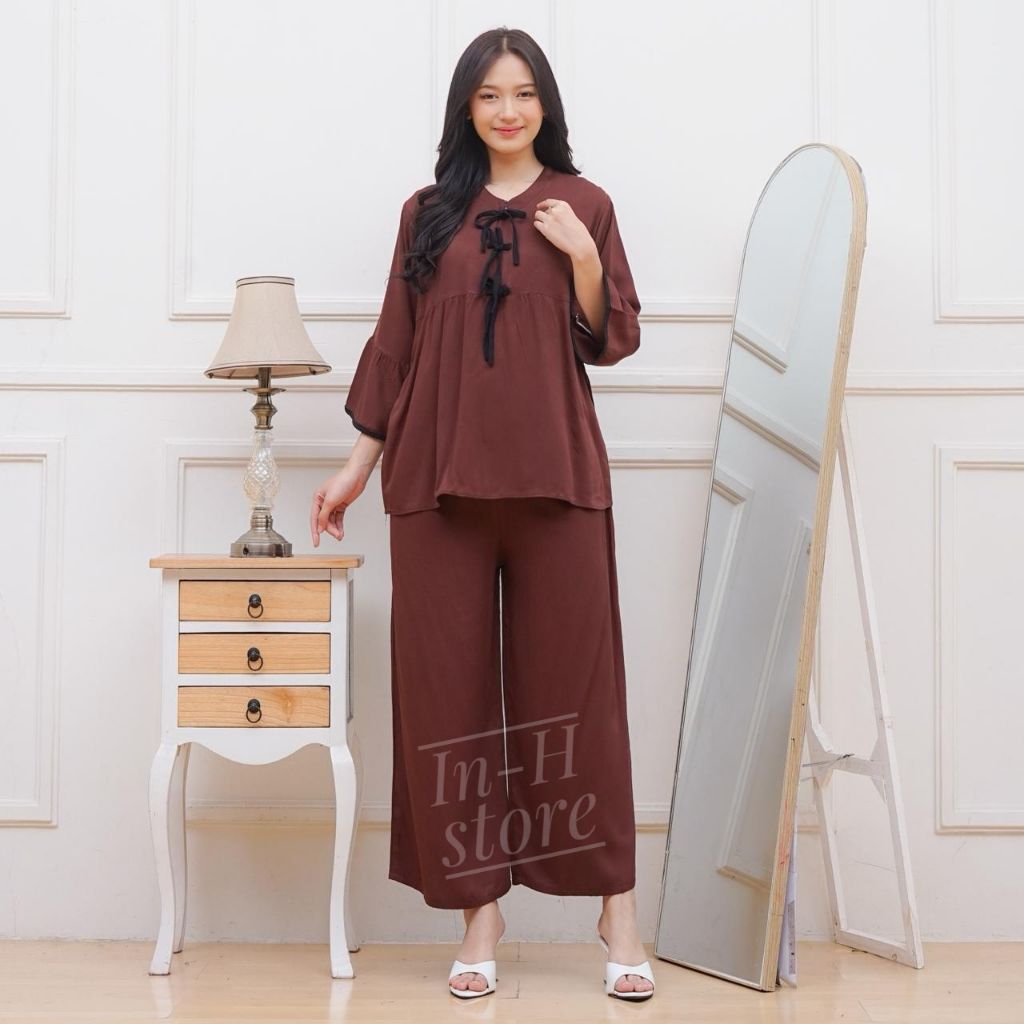 Oneset Jesica RBahan Rayon Twill One set Panjang Busui Risleting Setelan Wanita Atasan Bawahan Panja