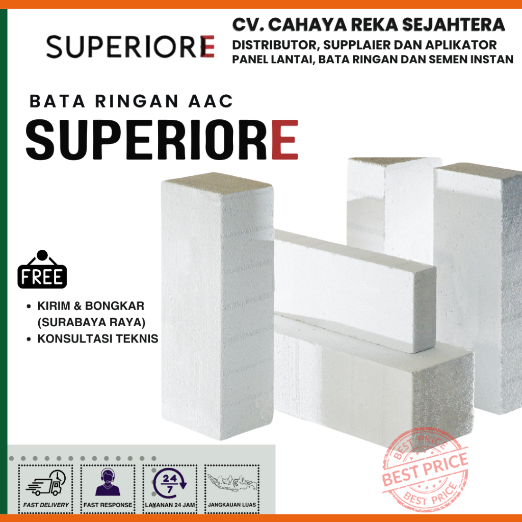 Hebel Bata Ringan Superior AAC  Per Unit - Kuat dan Berkualitas - Harga Khusus Surabaya dan Sidoarjo