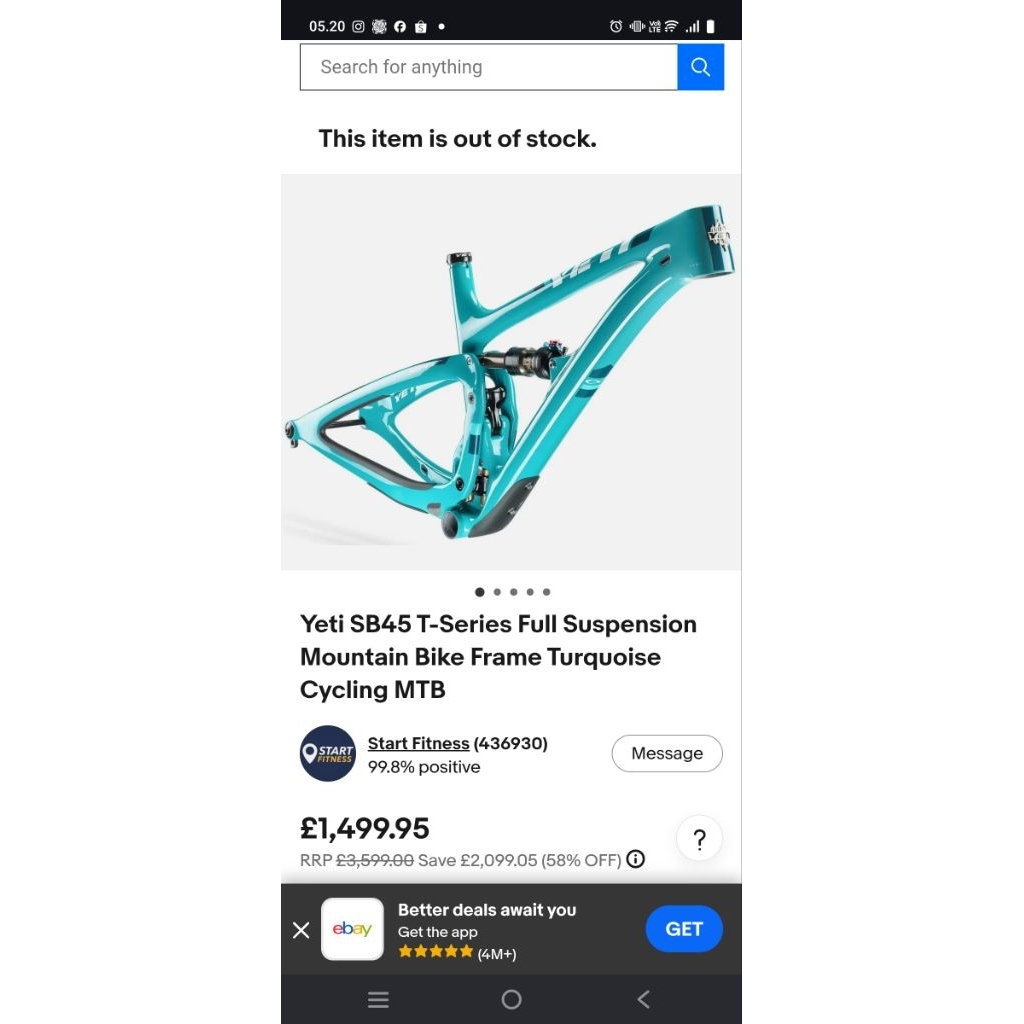FRAME CARBON MTB 29ER YETI SB 45