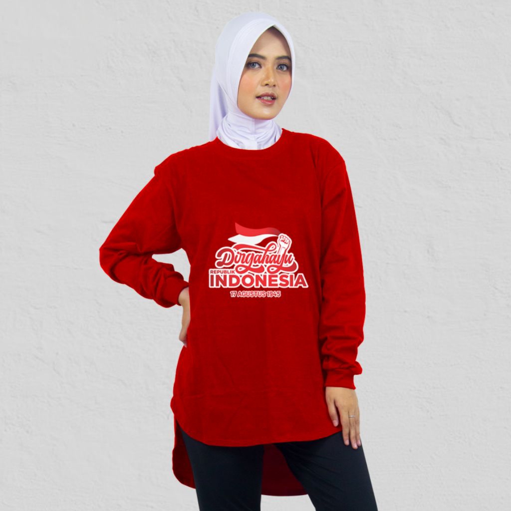 Kaos Agustusan Wanita Lengan Panjang - Baju Merah Putih 17 Agustus 2026