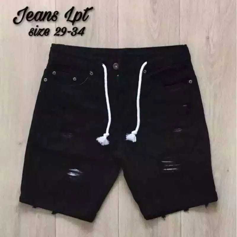 Celana Jeans Sobek Pria Kekinian / Jeans Pendek Hitam Sobek Denim Pria /Celana Pendek Hitam Kekinian
