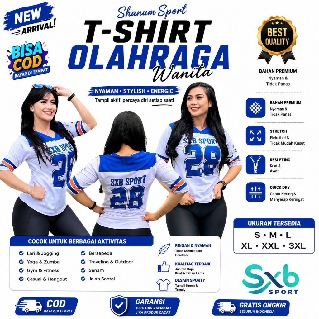 BAJU ATASAN OLAHRAGA SENAM WANITA WOMENS SWIMMING SXB SPORT KAOS LENGAN PENDEK T-SHIRT