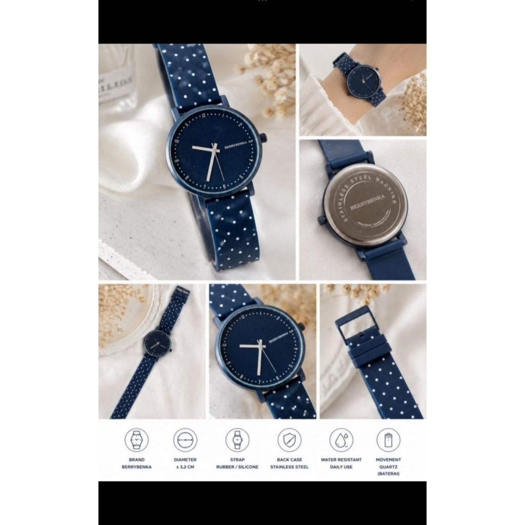 Jam Tangan Wanita Berrybenka Original – Navy Polkadot Minimalis Elegan