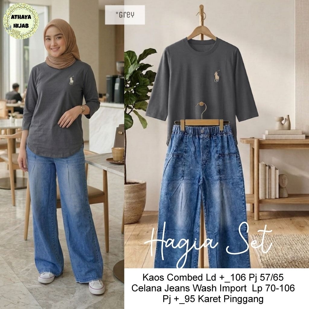 Hagia Set Kulot Jeans Mix Kaos Import (Athaya)