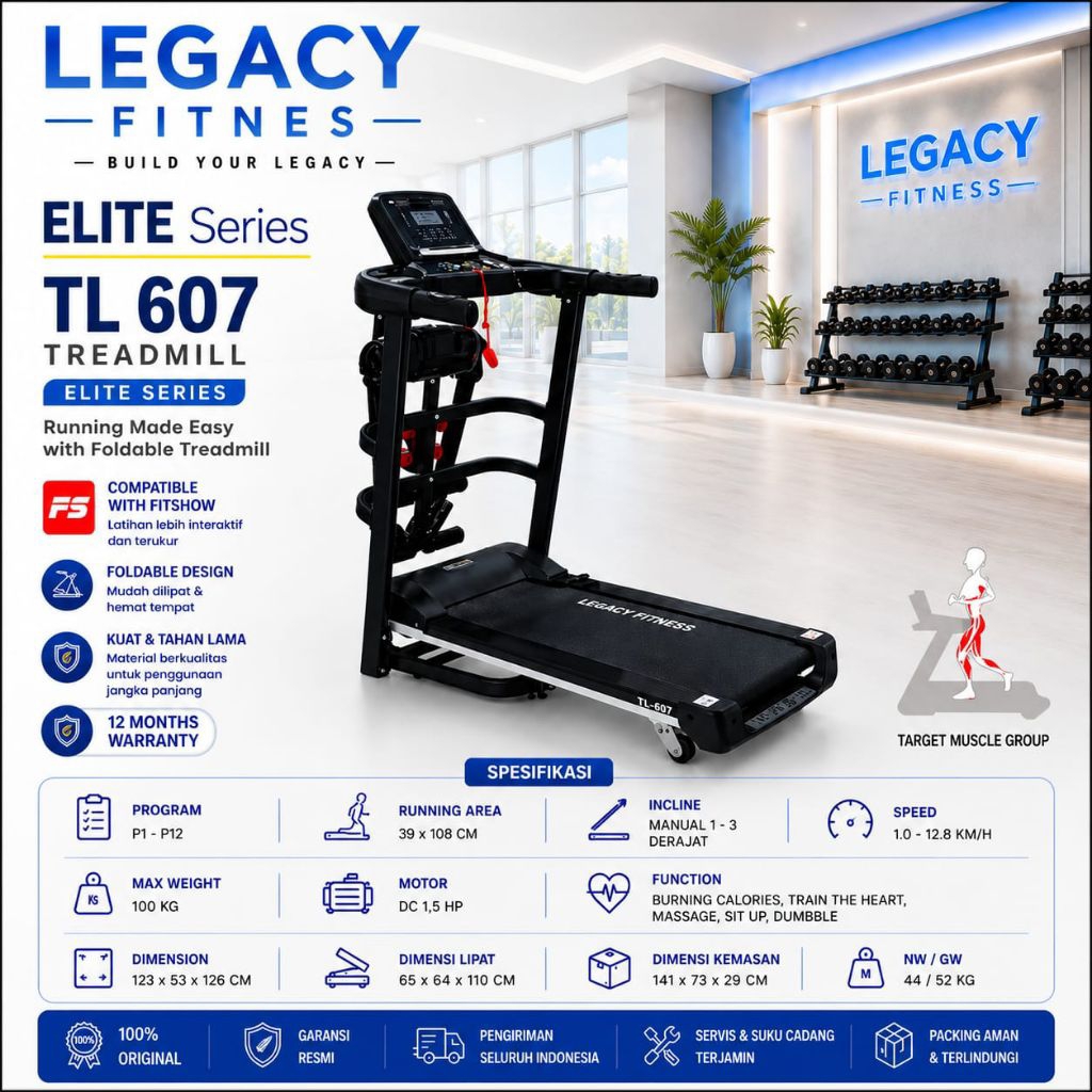 Treadmill Elektrik Total Fitness TL 607 Alat Fitnes Treadmil Listrik