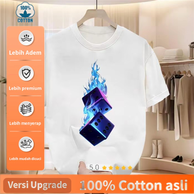 Kaos Motif Dadu Api Biru Ungu - 100% Katun Premium Adem Nyaman
