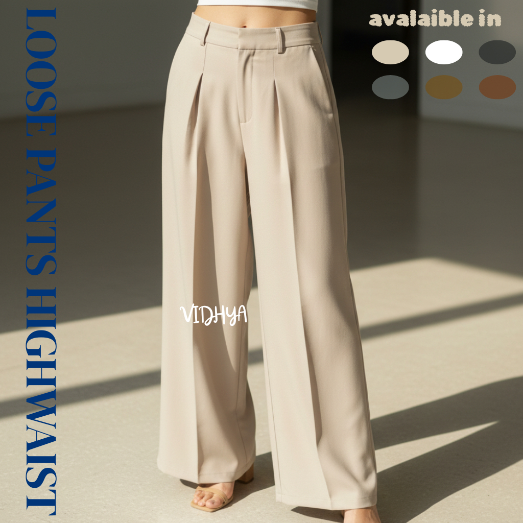 Celana Panjang Wanita - Kulot Loose Bahan Polyester Premium Anti Kusut - Highwaist Cullote Polyester
