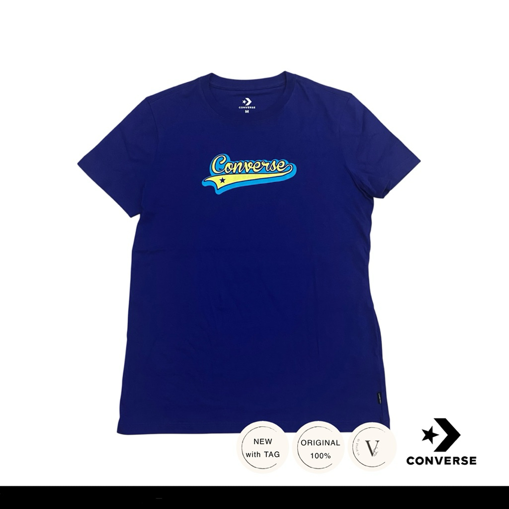 Converse Tshirt Kaos Katun Baju Olahraga Wanita Biru Converse Original 100%