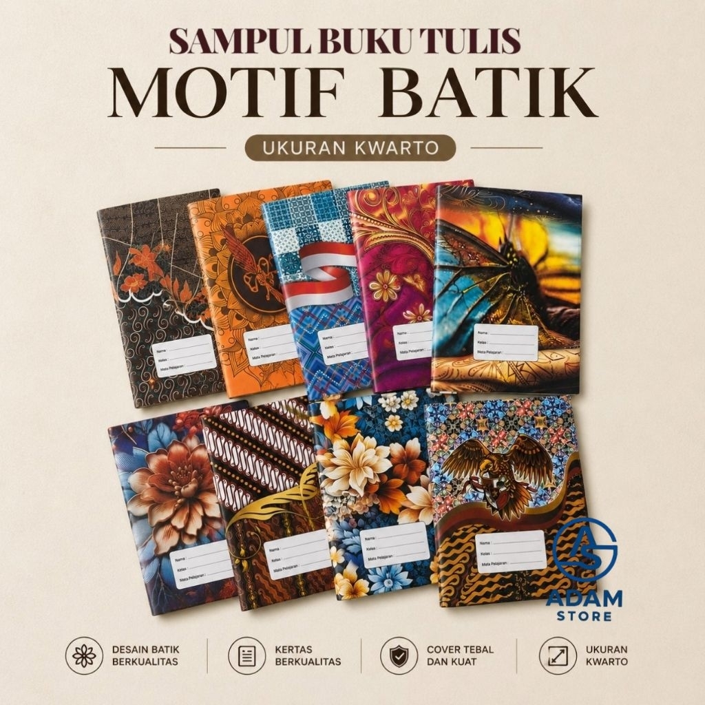 20 PCS SAMPUL BUKU TULIS MOTIF BATIK UKURAN KWARTO / BUKU TULIS BIASA(SEUKURAN BUKU SIDU)