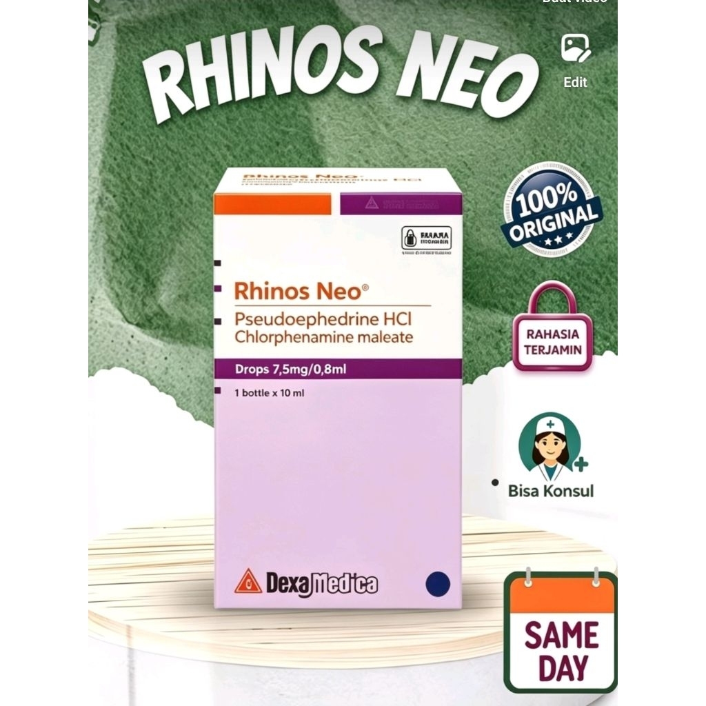 Rhinos Neo Drops Obat Pilek Bayi 10 ml - Pseudoephedrine HCl, Meringankan Hidung Tersumbat, Untuk An