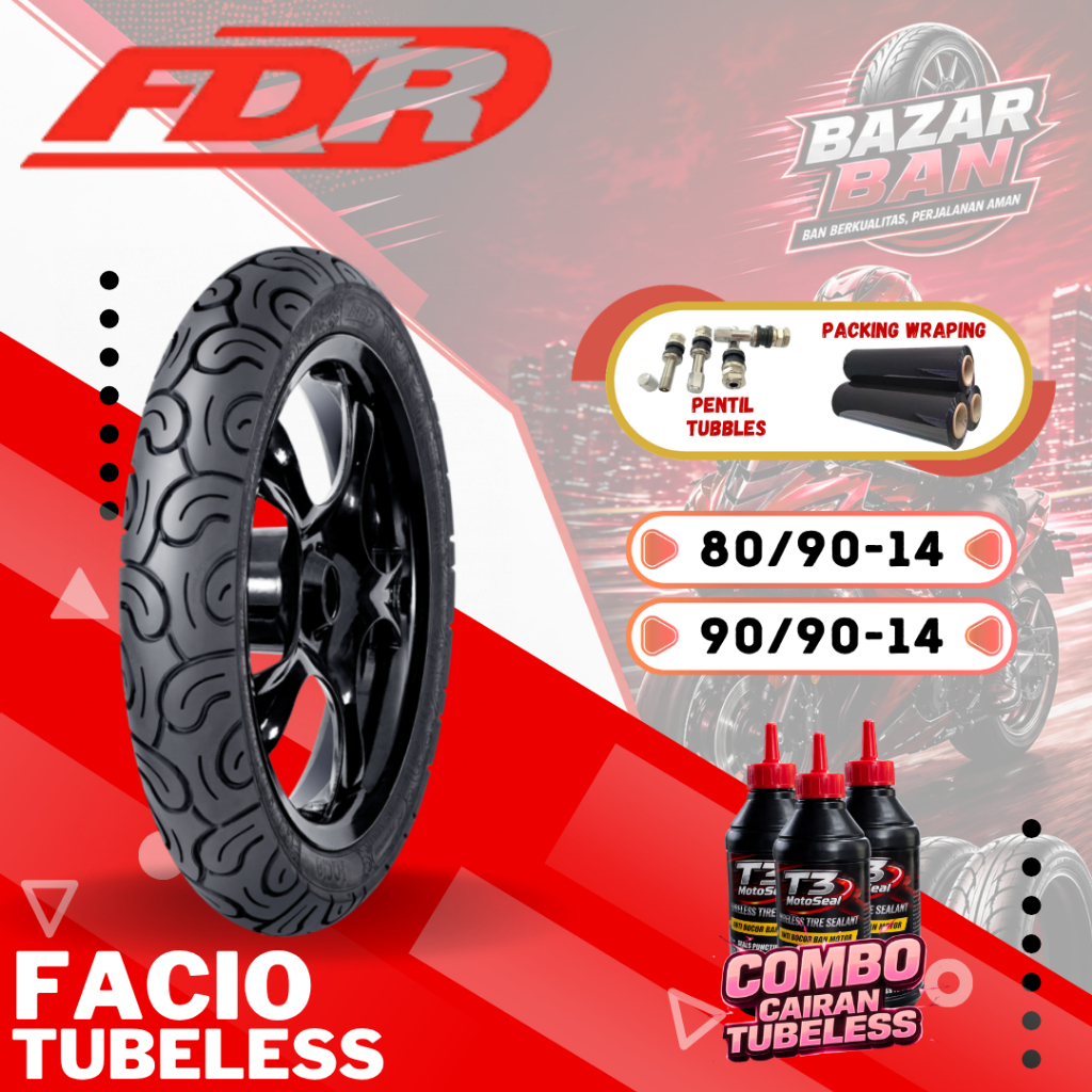 (PRODUKSI TERBARU) BAN FDR FACIO TUBELESS RING 14 ( 80/90-14 / 90/90-14 ) / BAN FDR FACIO TUBLES BAN